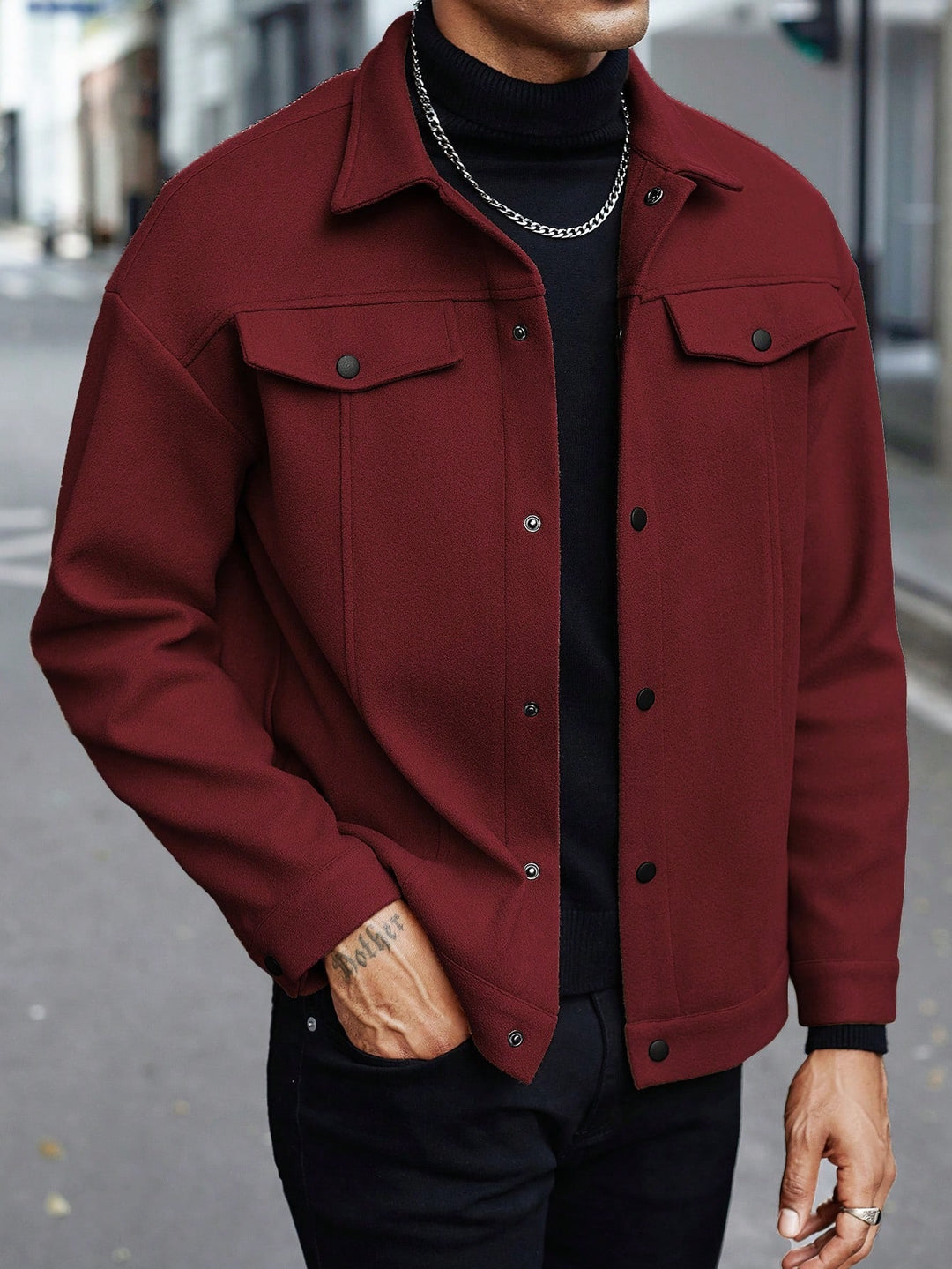 Men's shirt jacket made of wool blend with snap buttons and flap pockets Mune Fashion