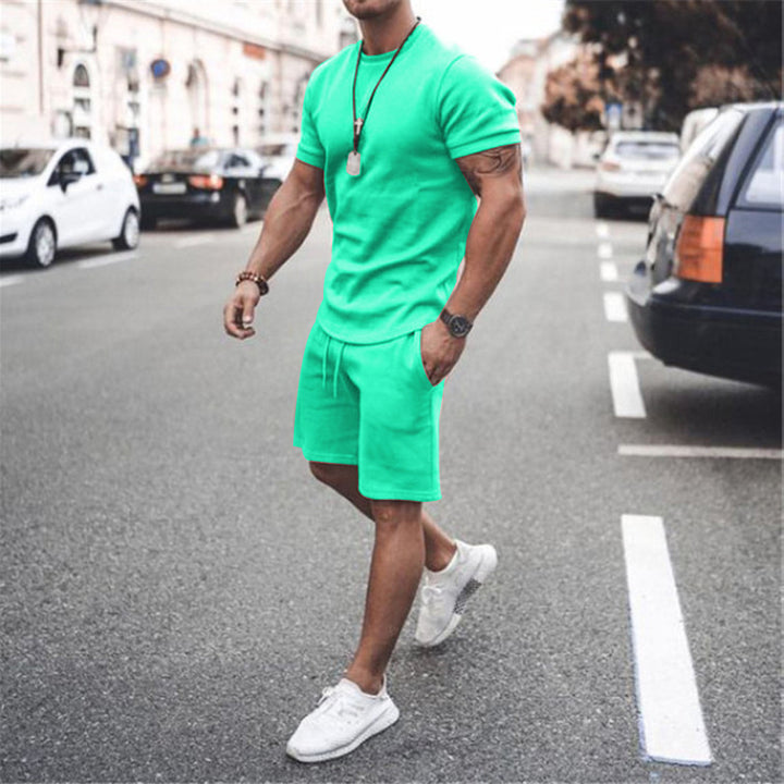 Men's fitted short sleeve shirt with reinforced shoulder seam and elastic drawstring bermuda made of stretch jersey Mune Fashion