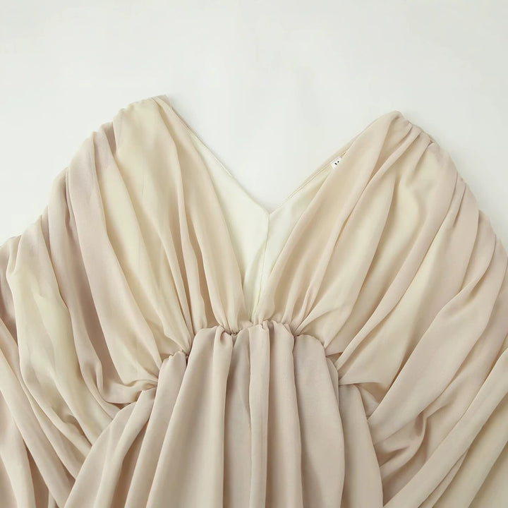 Women Draped Chiffon Top with Deep V-Neck and Ruffle Cape Drune