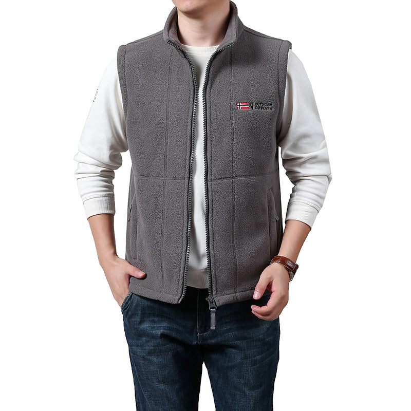 Men's Warm Fleece Outdoor Vest with Full Zip and Stand Collar Mune Fashion