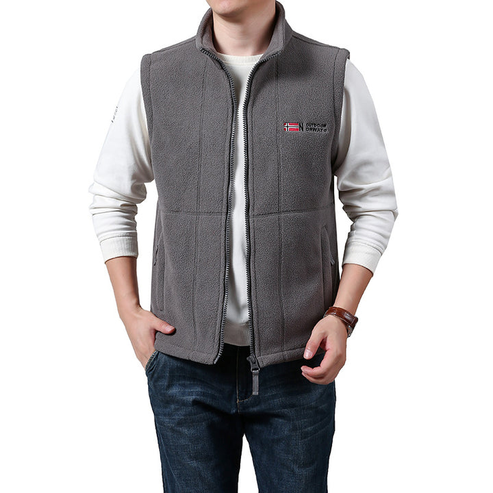 Men's Warm Fleece Outdoor Vest with Full Zip and Stand Collar Mune Fashion