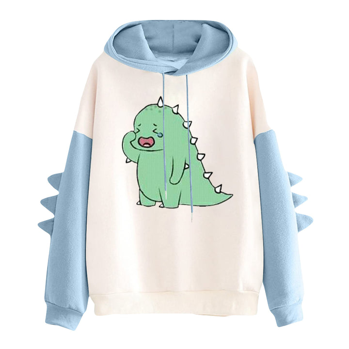 Women's hooded pullover with cute dinosaur print and three-dimensional sleeve details Mune Fashion