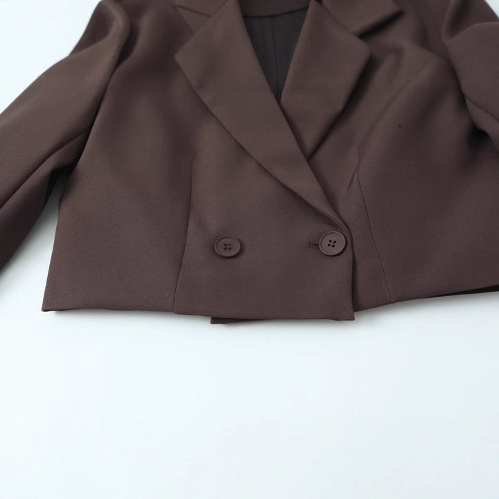 Women's Cropped Blazer with Double Button, Tailored Fit and Narrow Lapel Mune Fashion