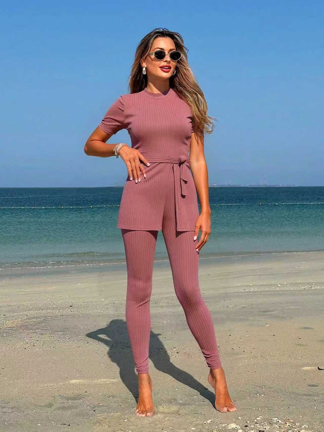 Women sporty lounge set with tie belt Mune Fashion