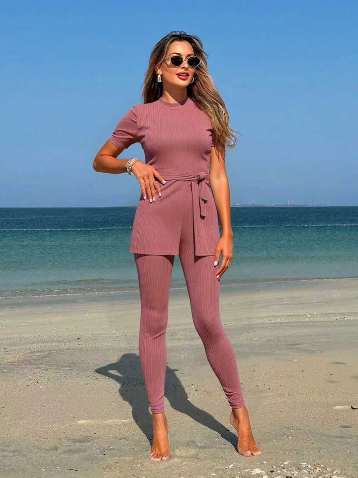 Women sporty lounge set with tie belt Mune Fashion