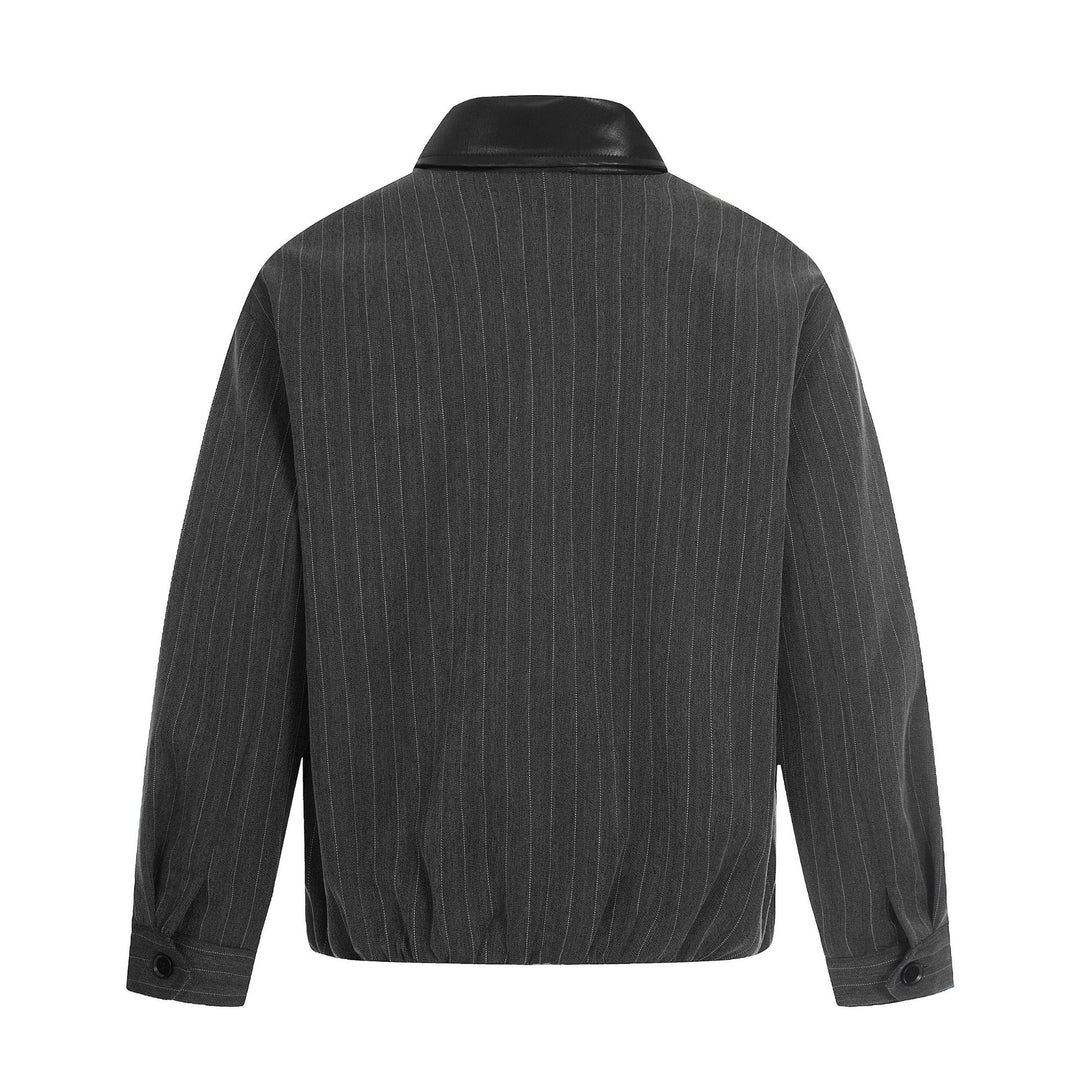 Men's Short Boxy Blouson Jacket in Linen Look with Leather Collar Mune Fashion