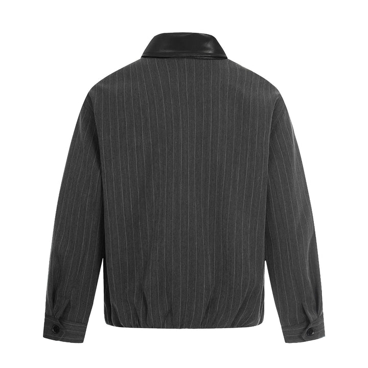 Men's Short Boxy Blouson Jacket in Linen Look with Leather Collar Mune Fashion