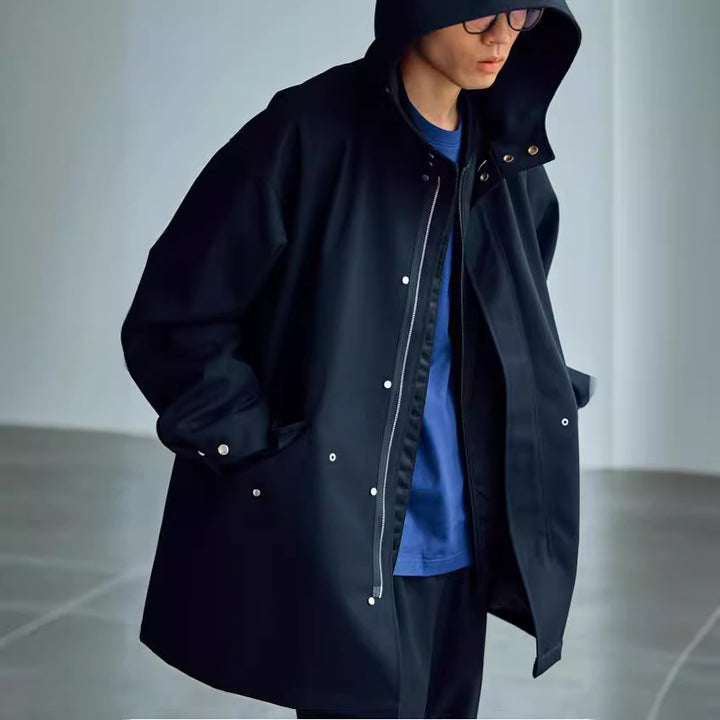 Men's Loose-Fitting Water-Repellent Parka with Snap Closure and Hood Mune Fashion