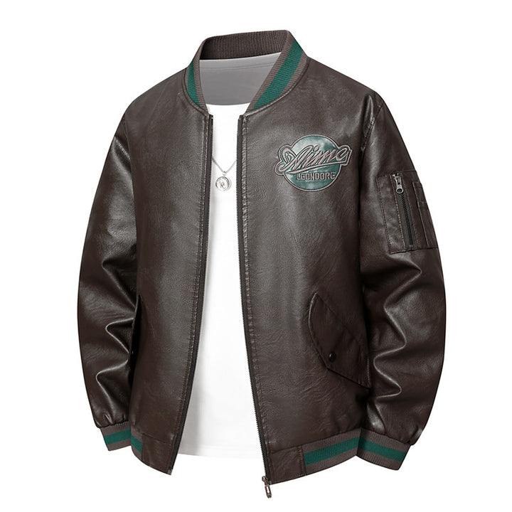 Men's Fashionable Faux Leather Bomber Jacket with Practical Pockets Mune Fashion
