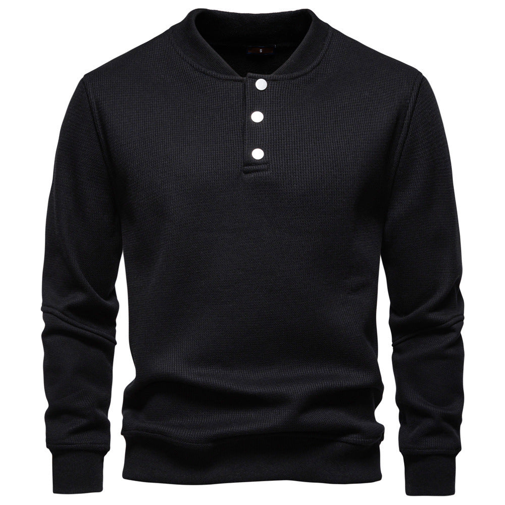 Men's waffle texture Henley pullover with short snap button closure and ribbed cuffs Mune Fashion