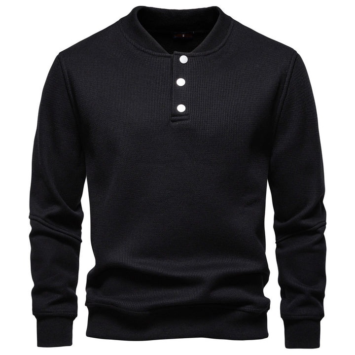 Men's waffle texture Henley pullover with short snap button closure and ribbed cuffs Mune Fashion