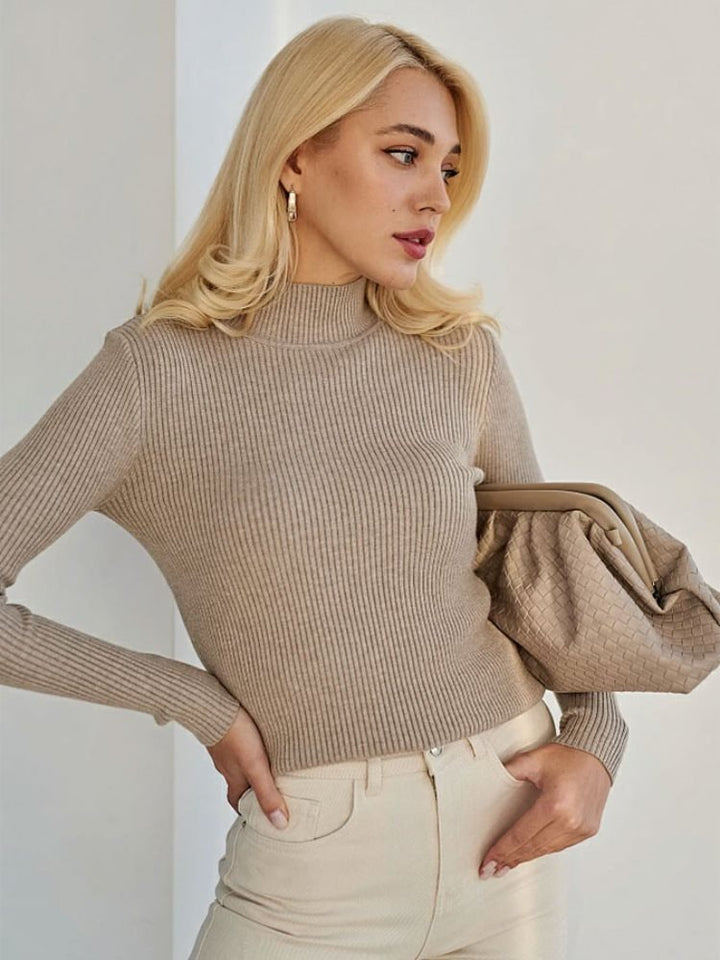 Women's Short-Cut Ribbed Turtleneck Sweater with Fitted Cut Mune Fashion