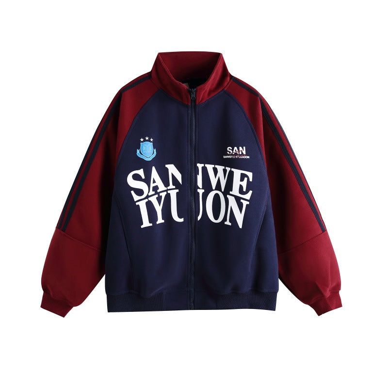 Unisex Oversize College Track Jacket with Stand-up Collar and Raglan Sleeves Mune Fashion