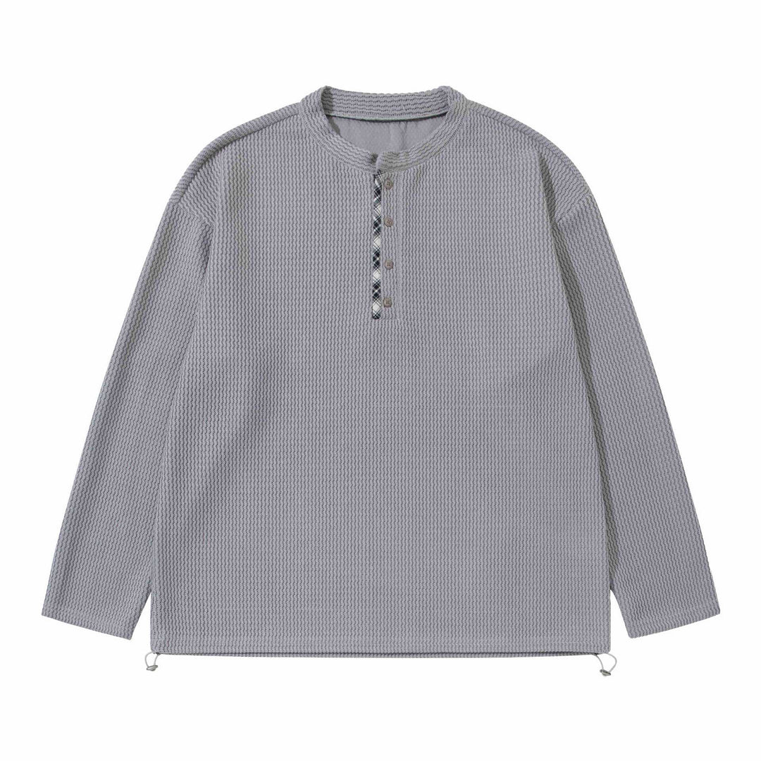 Unisex Waffle Knit Henley Pullover with Drawstring Hem Mune Fashion