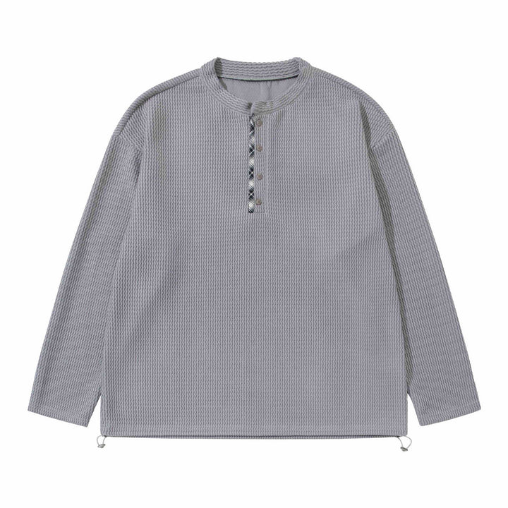 Unisex Waffle Knit Henley Pullover with Drawstring Hem Mune Fashion