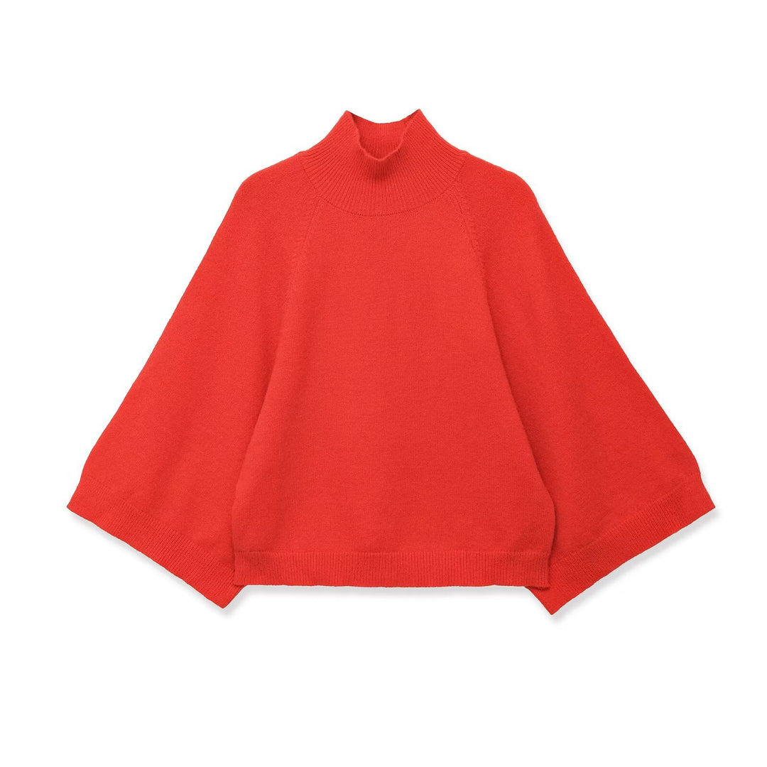 Women Oversize Knit Poncho with Roll Neck and Raglan Sleeves Mune Fashion