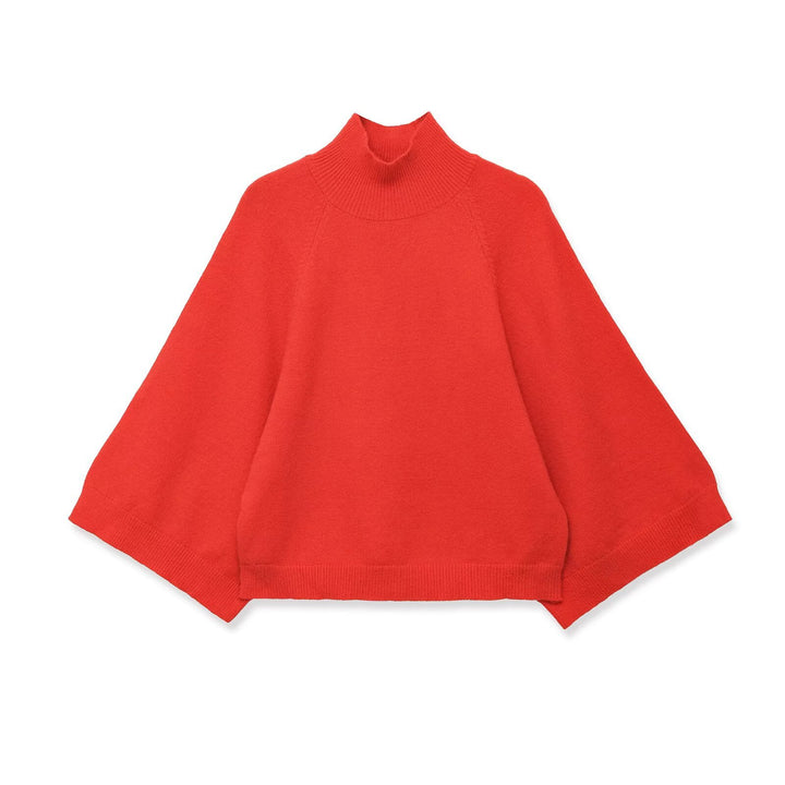 Women Oversize Knit Poncho with Roll Neck and Raglan Sleeves Mune Fashion