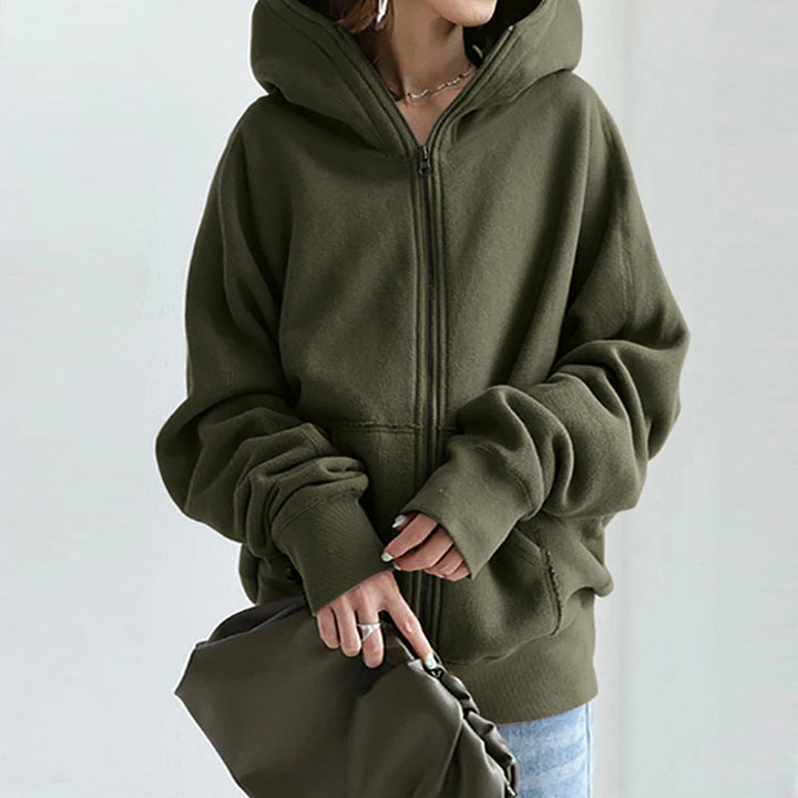 Women's oversized zip-up hoodie with kangaroo pocket made of fluffy fleece Mune Fashion