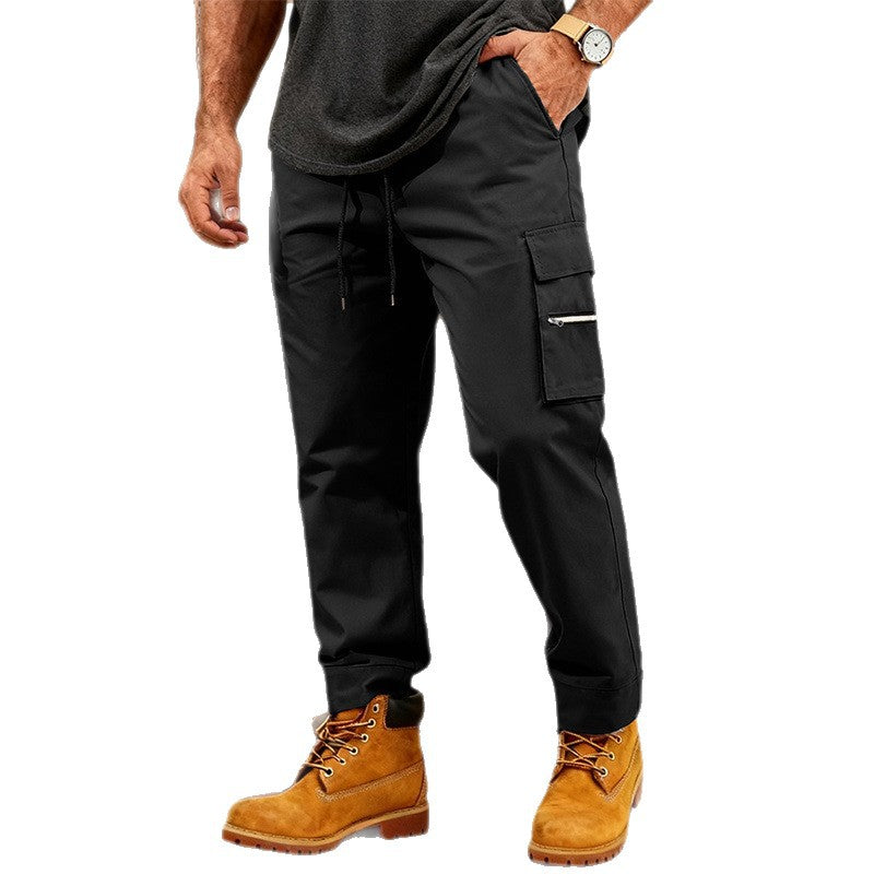 Men's Cargo Jogging Pants with Multifunctional Zipper Pockets & Elastic Cuffs