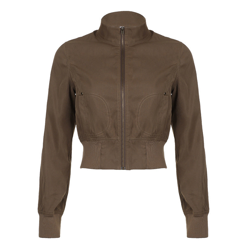 Women's tailored short jacket with stand-up collar, continuous zip and elastic waistband Mune Fashion