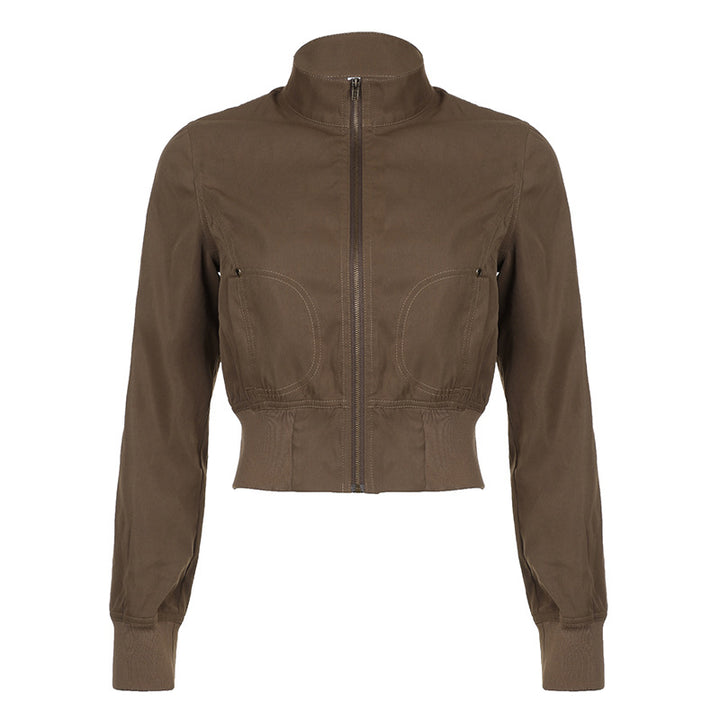 Women's tailored short jacket with stand-up collar, continuous zip and elastic waistband Mune Fashion