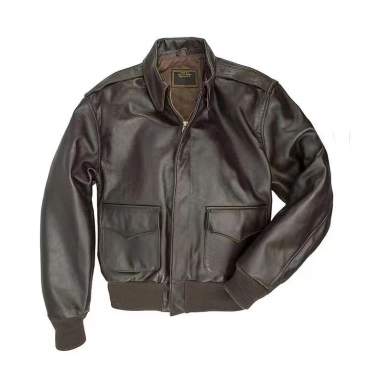 Men's Flight Jacket Made Of High-Quality Lamb Leather with Practical Pockets and Elastic Cuffs Mune