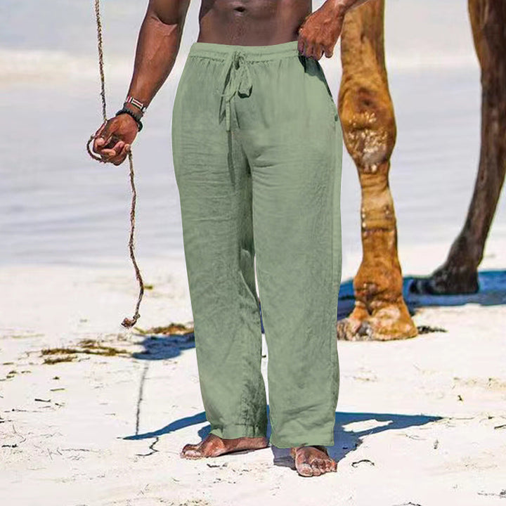 Men's relaxed linen trousers with elastic drawstring, straight leg and side pockets Mune Fashion