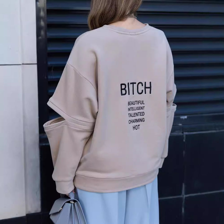 Women's Oversized Sweatshirt with Layer Sleeves and Side Slit Mune Fashion