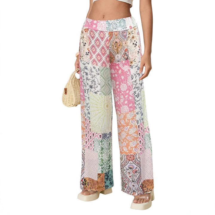 Women's Patchwork Palazzo Pants with Wide Leg and High Waist Mune Fashion