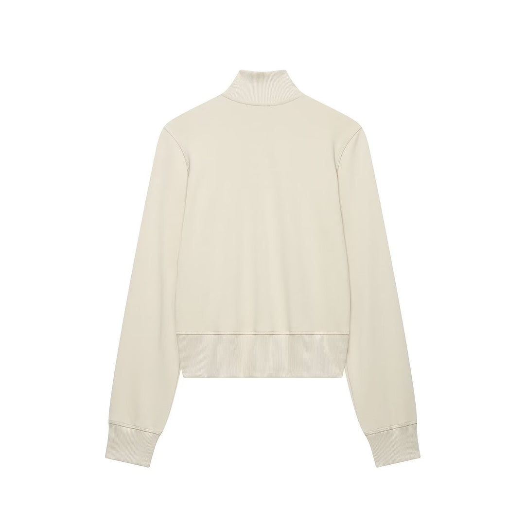 Women's Short-Cut Sweat Jacket with Stand-Up Collar and Military-Inspired Decorative Cords Drune