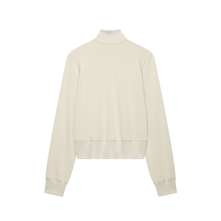 Women's Short-Cut Sweat Jacket with Stand-Up Collar and Military-Inspired Decorative Cords Drune