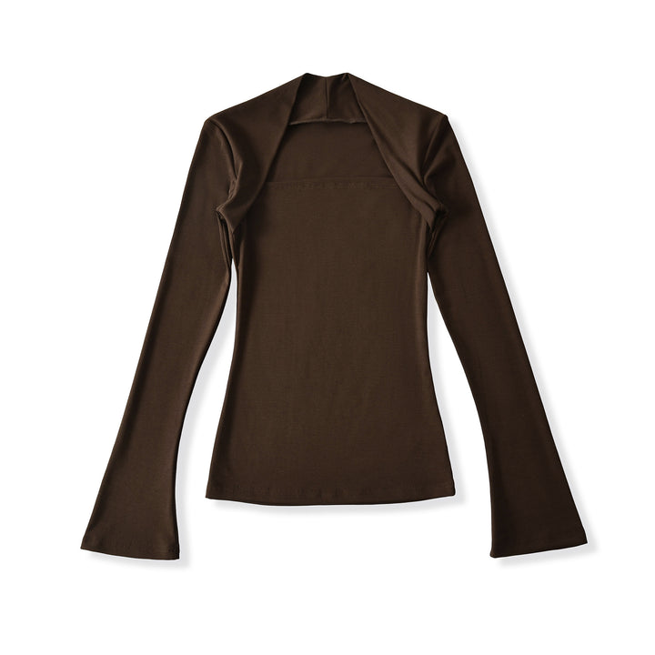 Women's fitted long-sleeve top with wide shawl collar and trumpet sleeves Mune Fashion