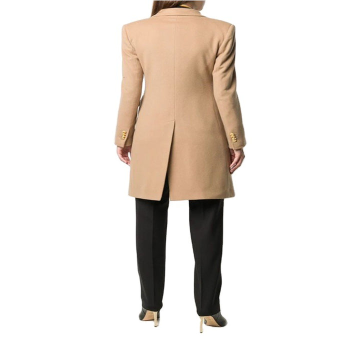 Ladies Knee-Length Double-Breasted Wool Blend Coat with Textured Lapels and Flap Pockets Mune Fashion