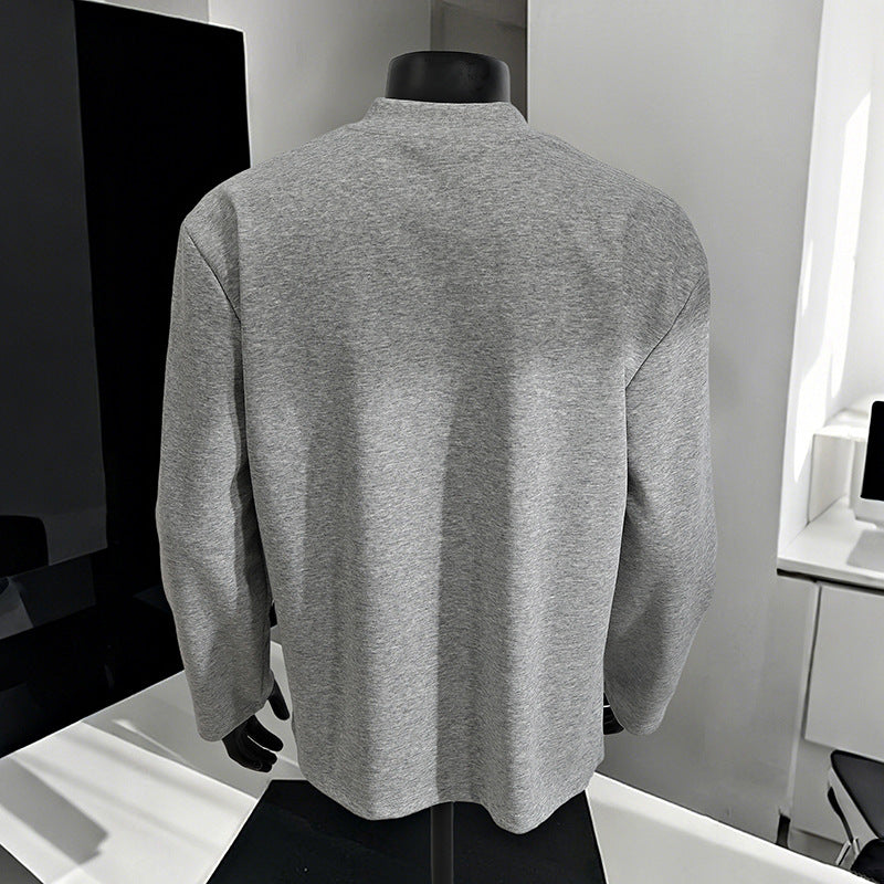 Men's Oversize Long Sleeve Shirt with V Notch Collar, minimalist cut and soft cotton blend Mune Fashion
