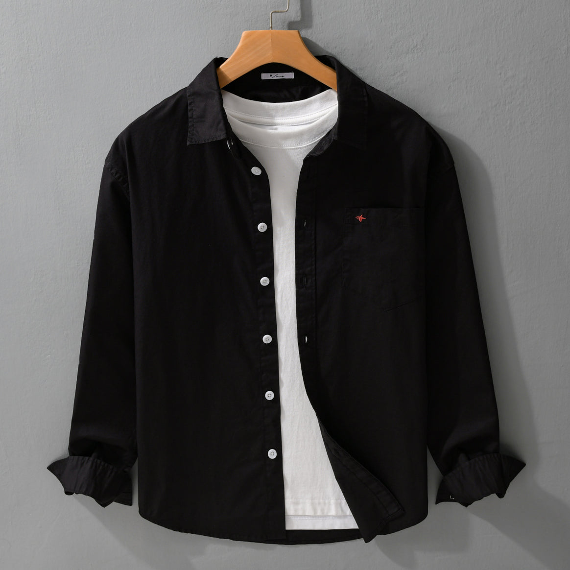 Men's lightweight cotton shirt in overshirt style with a Kent collar, chest pocket, and subtle mini embroidery Mune Fashion