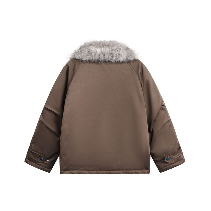 Women's Padded Short Parka with Faux Fur Collar and Asymmetrical Zipper
