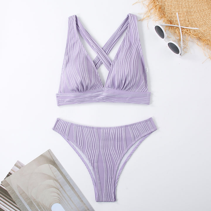 Women's Pleated Bikini with Cross-Back Design Mune Fashion