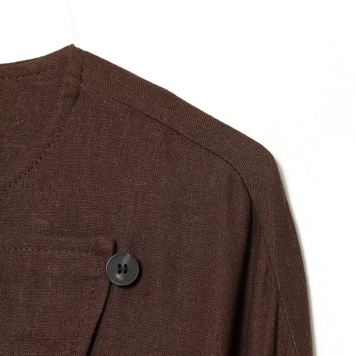 Ladies Asymmetric Linen Blouse with Diagonal Button Closure Mune Fashion