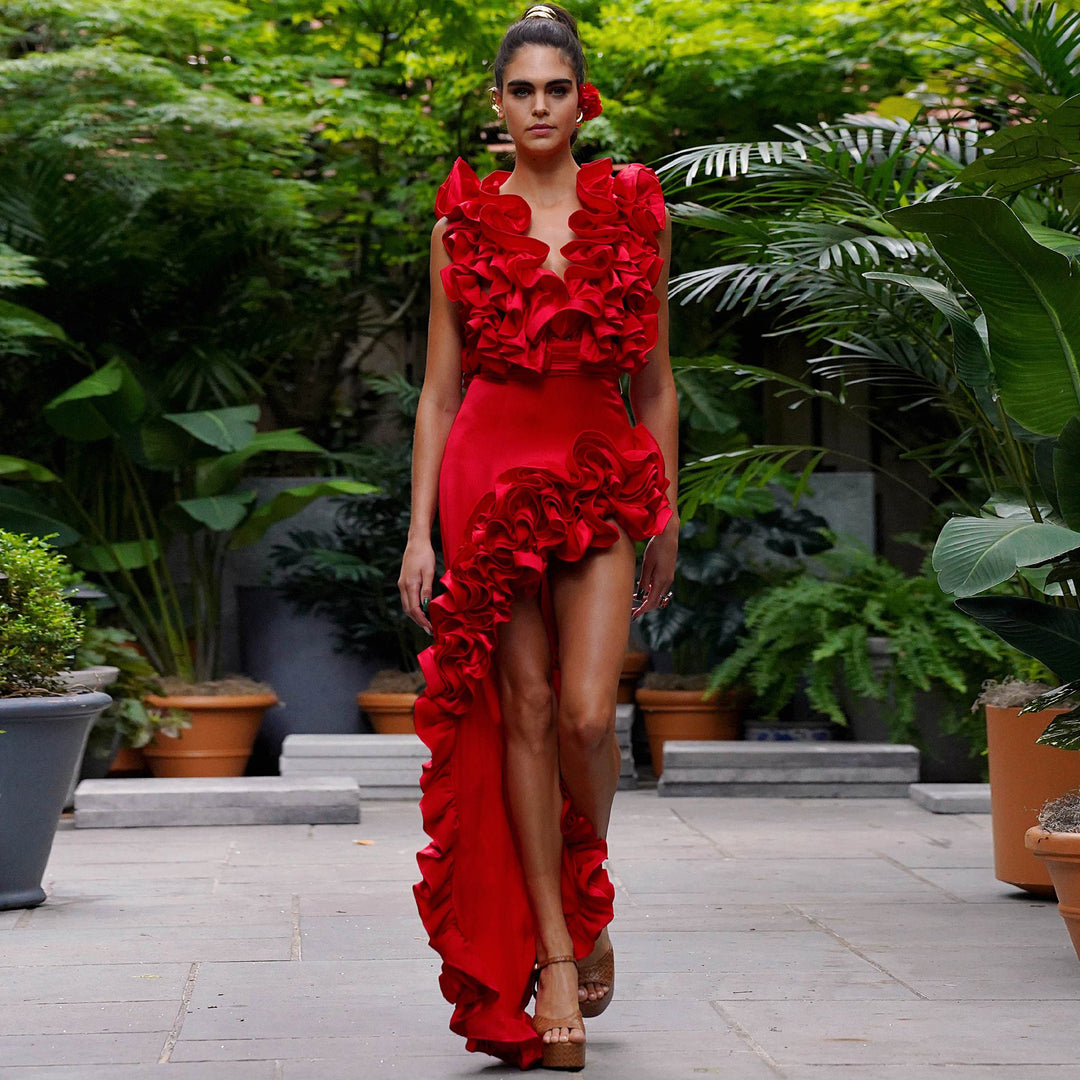 Women Elegant Swimsuit with Ruffles and Wide Pants Design Mune Fashion