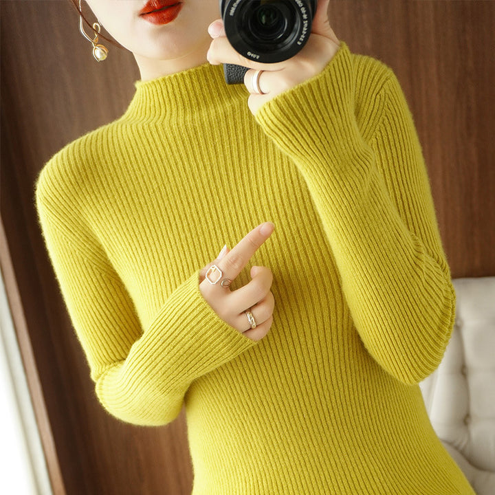 Women's Body-Hugging Ribbed Knit Turtleneck Sweater with Stretch Effect Mune Fashion