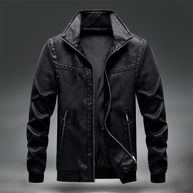 Men's faux leather bomber jacket with ribbed cuffs, stand-up collar and concealed zipper pockets Mune Fashion