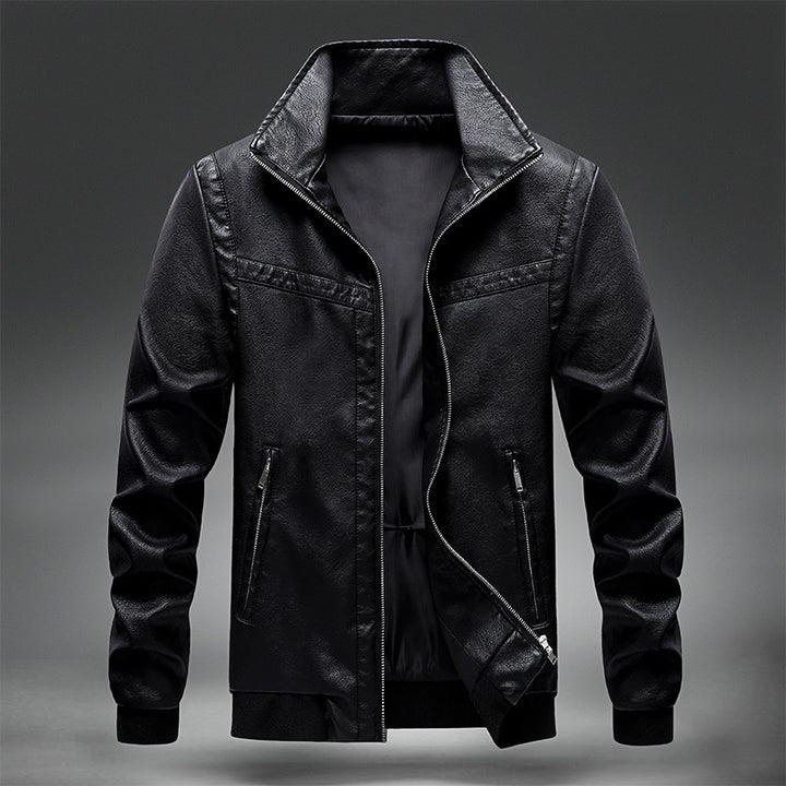 Men's faux leather bomber jacket with ribbed cuffs, stand-up collar and concealed zipper pockets Mune Fashion
