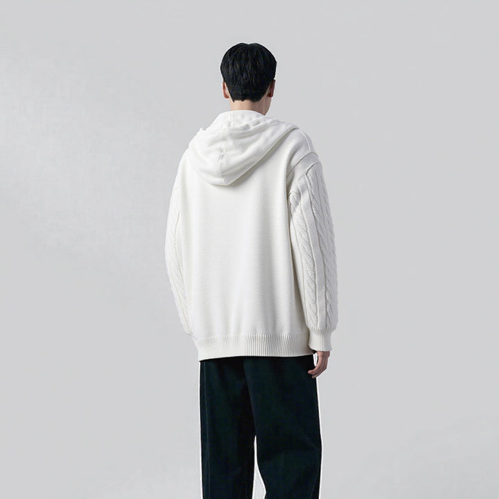 Men's Structured Cable Knit Hoodie with Button Placket Mune Fashion