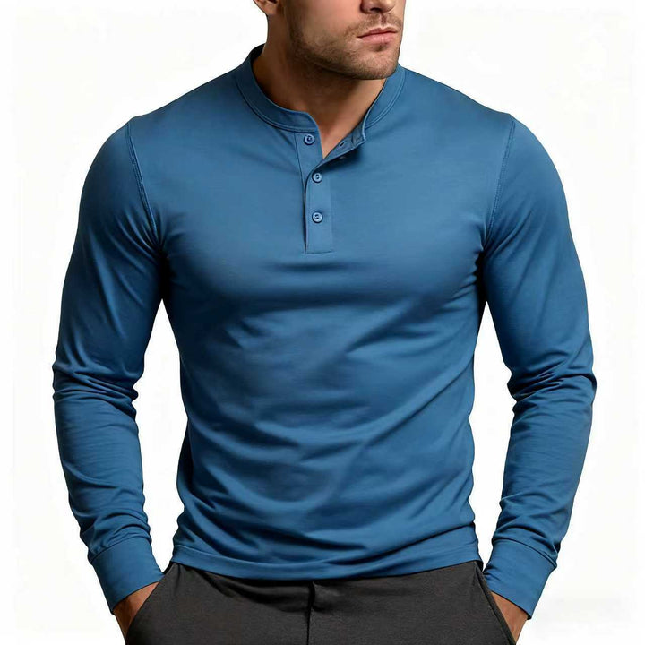 Men's fitted long sleeve Henley shirt made of cotton blend with button placket Mune Fashion