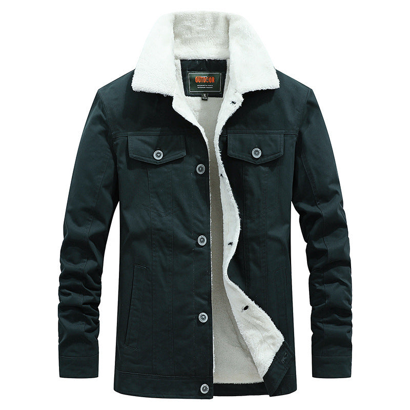 Men's Sherpa-lined trucker jacket made of sturdy canvas with lapel collar Mune Fashion