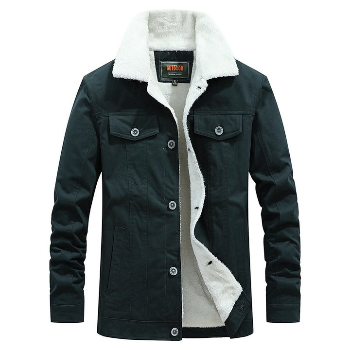 Men's Sherpa-lined trucker jacket made of sturdy canvas with lapel collar Mune Fashion