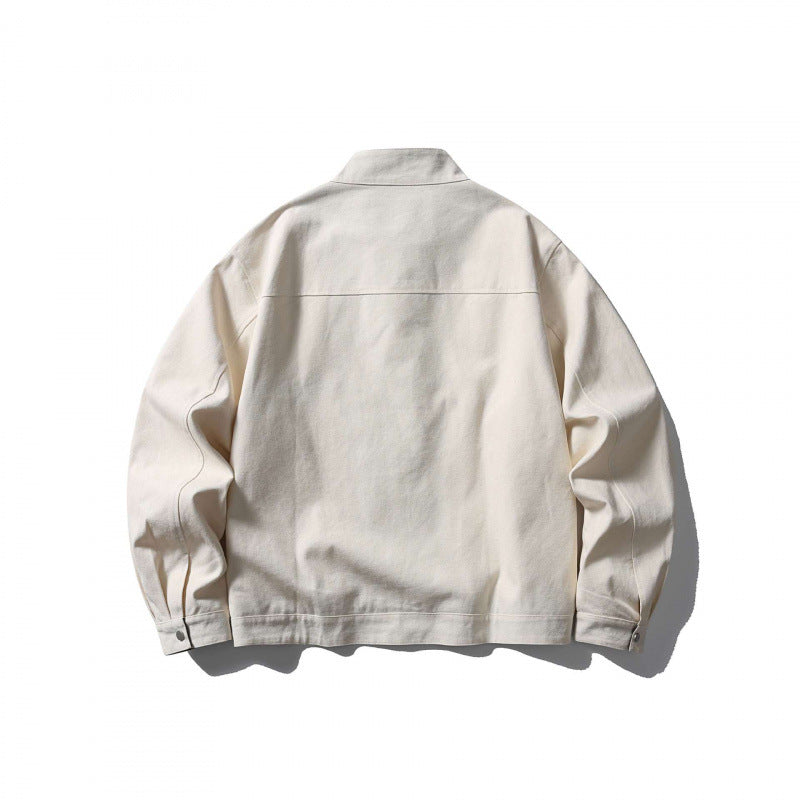 Men's lightweight cotton canvas jacket with stand-up collar and plaid lining Mune Fashion