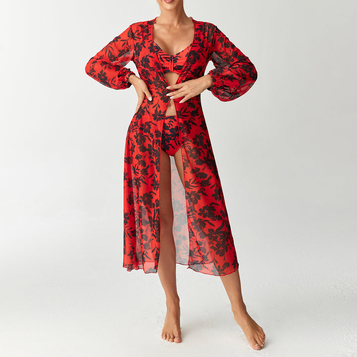 Women's Transparent Beach Dress with Floral Pattern Mune Fashion