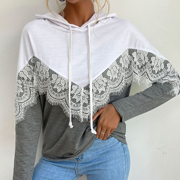 Ladies hoodie with lace trim and V-insert Mune Fashion