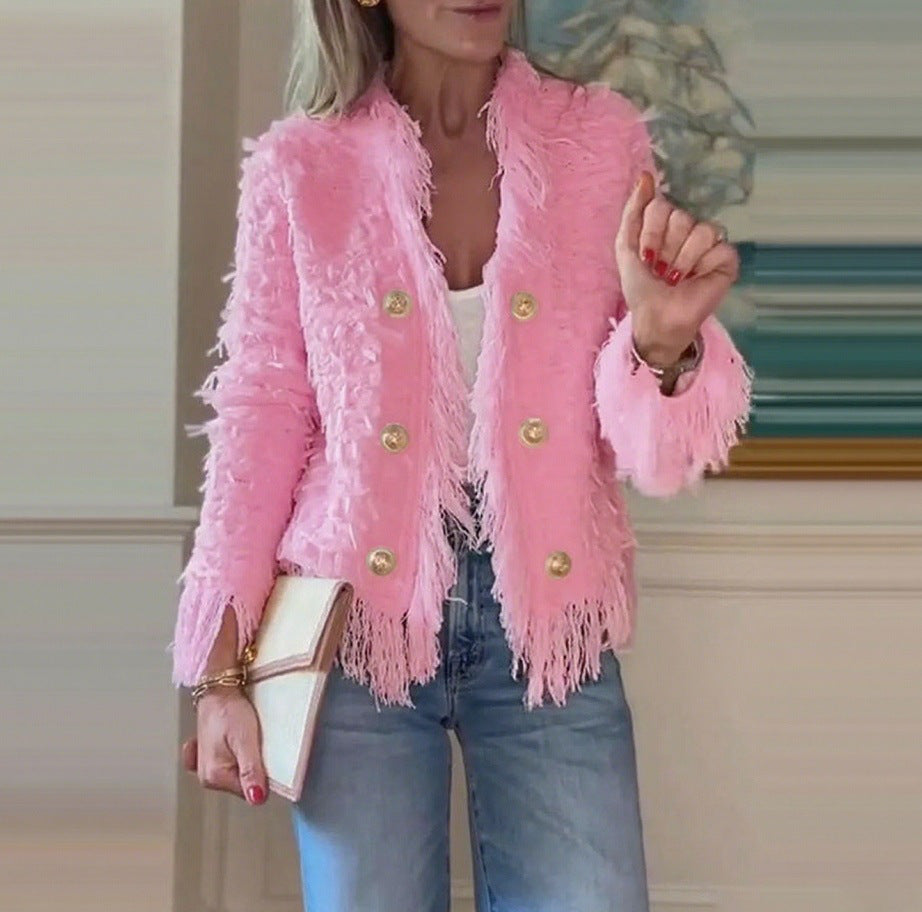 Women's short jacket with structured surface and decorative button row Mune Fashion